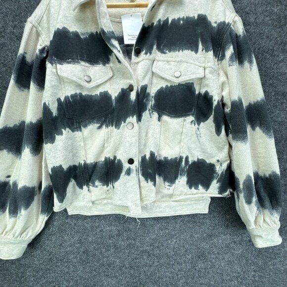 POL Knit Jacket Womens Small Swish‎ Splash Tie Dye Boxy Raw Front Hem Oversized - Picture 3 of 12